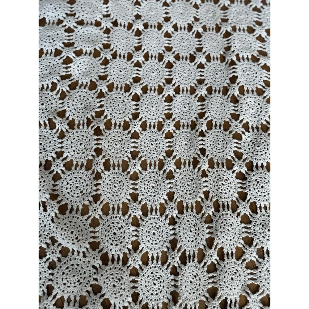 Vintage Handmade‎ Oval Crochet White Tablecloth Soft Cotton 53